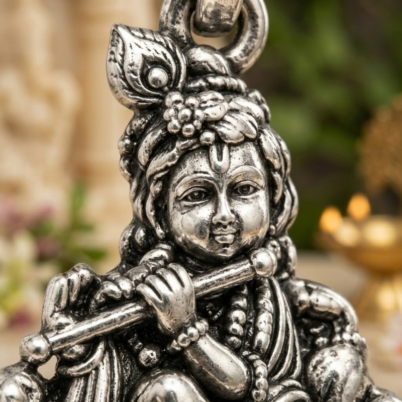 Pure Silver 925 Bal Krishna Antique Pendant
