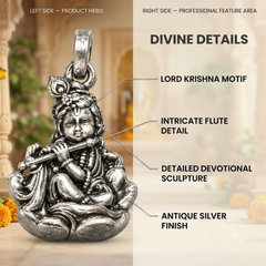 Pure Silver 925 Bal Krishna Antique Pendant