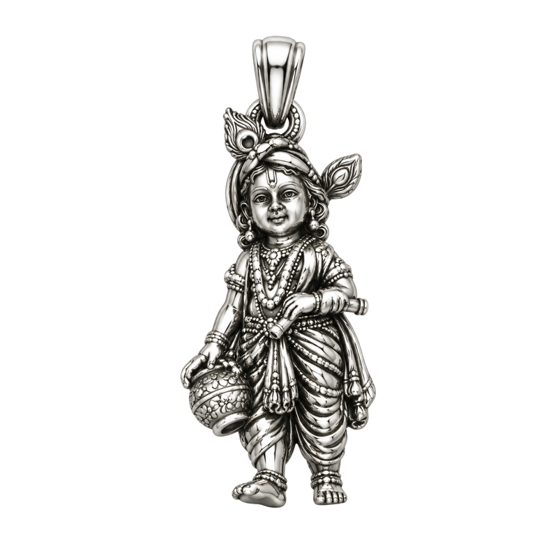 Pure Silver 925 Bal Krishna Antique Pendant