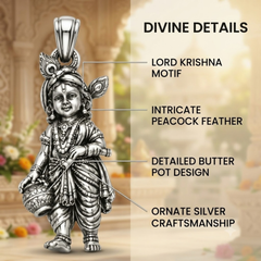 Pure Silver 925 Bal Krishna Antique Pendant