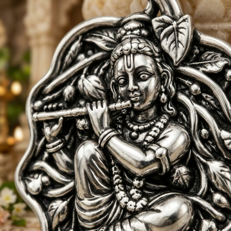 Pure Silver 925 Bal Krishna Antique Pendant