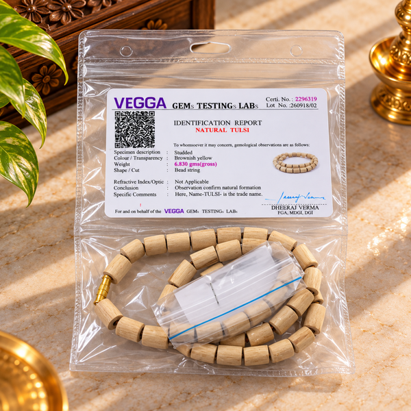 100% Pure Vrindavan Certified Tulsi Chada Cylindrical Kanthi Mala (1 Round)