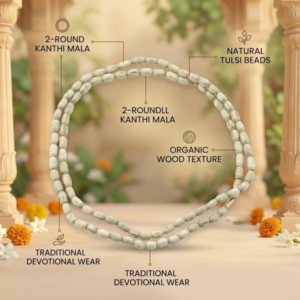 100% Pure Vrindavan Certified Tulsi Mridanga Kanthi Mala (2 Round)