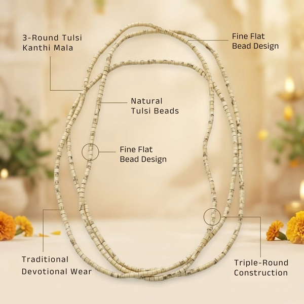 100% Pure Vrindavan Certified Tulsi Small Gol Tulsi Kanthi Mala (3 Round)