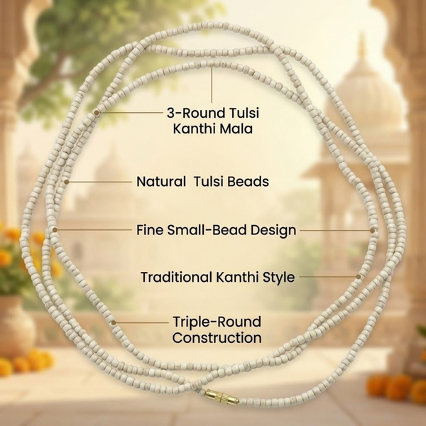 100% Pure Vrindavan Certified Tulsi Medium Gol Kanthi Mala (3-Round)