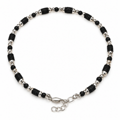 Silver 925 Round Black Tulsi Bead Chain Bracelet