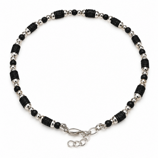 Silver 925 Round Black Tulsi Bead Chain Bracelet