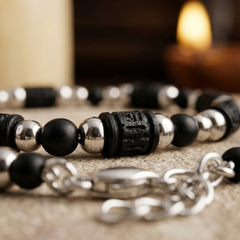 Silver 925 Round Black Tulsi Bead Chain Bracelet