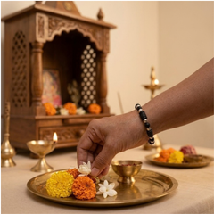 Silver 925 Round Black Tulsi Bead Chain Bracelet