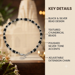 Silver 925 Round Black Tulsi Bead Chain Bracelet