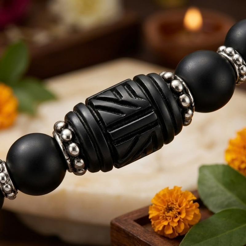 Silver 925 Designer Black Tulsi Bead Bracelet