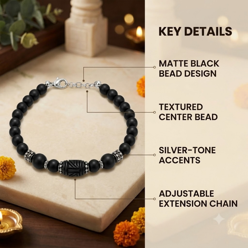 Silver 925 Designer Black Tulsi Bead Bracelet