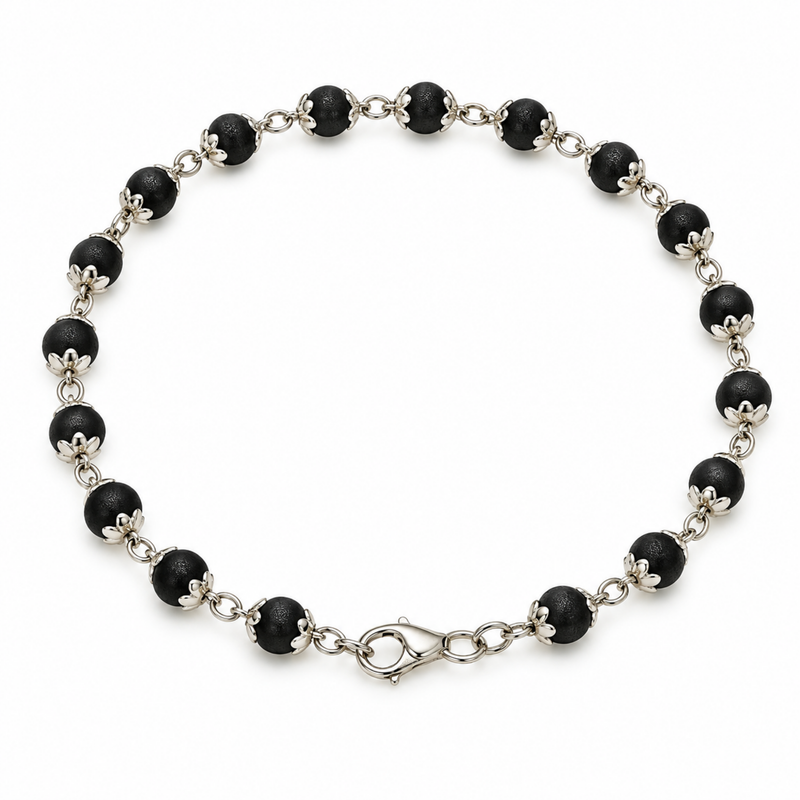 Silver 925 Capped Shyam Tulsi Bead Bracelet