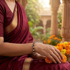 Silver 925 Capped Shyam Tulsi Bead Bracelet