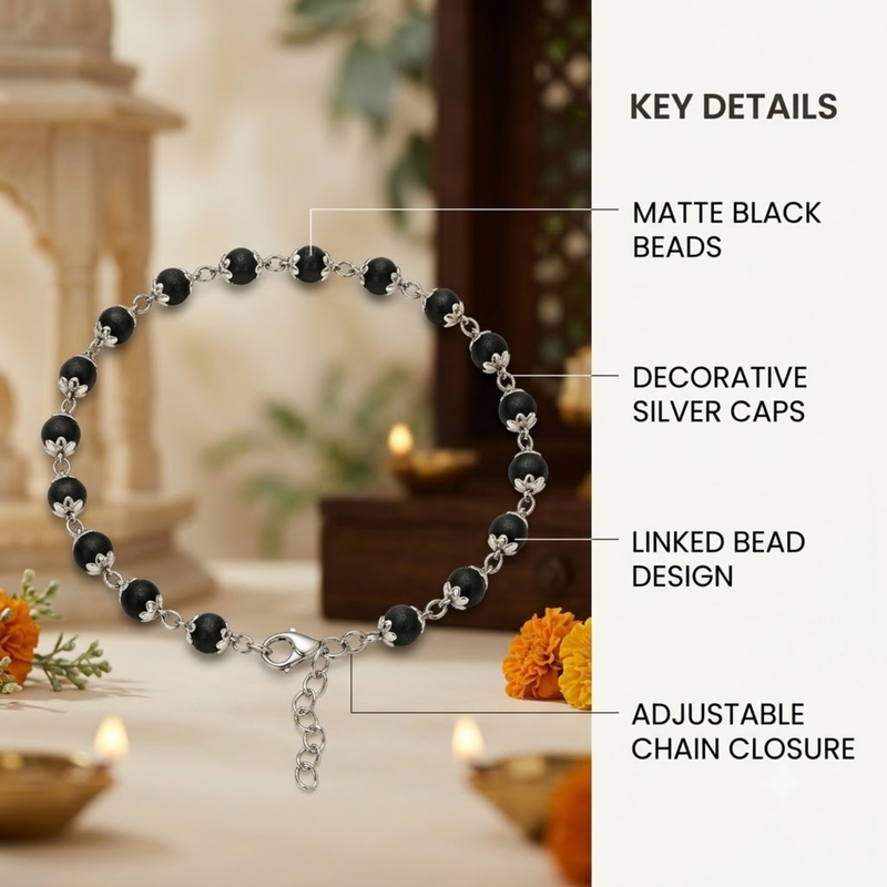 Silver 925 Capped Shyam Tulsi Bead Bracelet