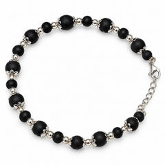 Silver 925 Dual-Size Black Tulsi Bead Bracelet