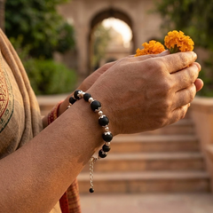 Silver 925 Dual-Size Black Tulsi Bead Bracelet