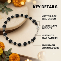 Silver 925 Dual-Size Black Tulsi Bead Bracelet