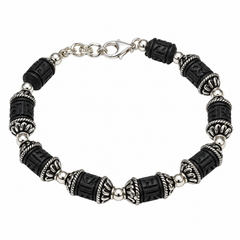Silver 925 Carved Barrel Black Tulsi Bracelet