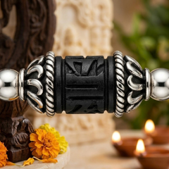 Silver 925 Carved Barrel Black Tulsi Bracelet