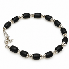 Silver 925 Granulated Capped Black Tulsi Bracelet