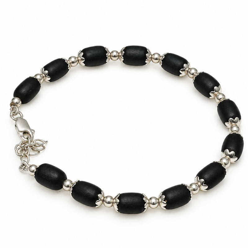 Silver 925 Granulated Capped Black Tulsi Bracelet