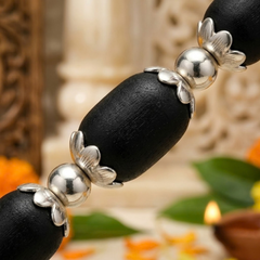 Silver 925 Granulated Capped Black Tulsi Bracelet