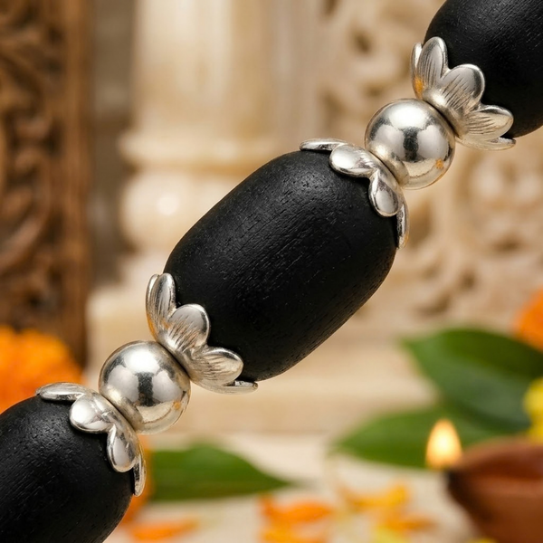 Silver 925 Granulated Capped Black Tulsi Bracelet