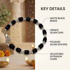 Silver 925 Granulated Capped Black Tulsi Bracelet