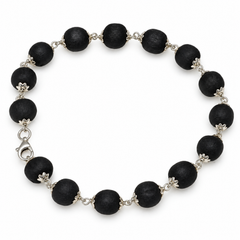 Silver 925 Round Black Tulsi Bead Chain Bracelet