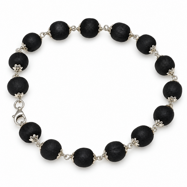 Silver 925 Round Black Tulsi Bead Chain Bracelet