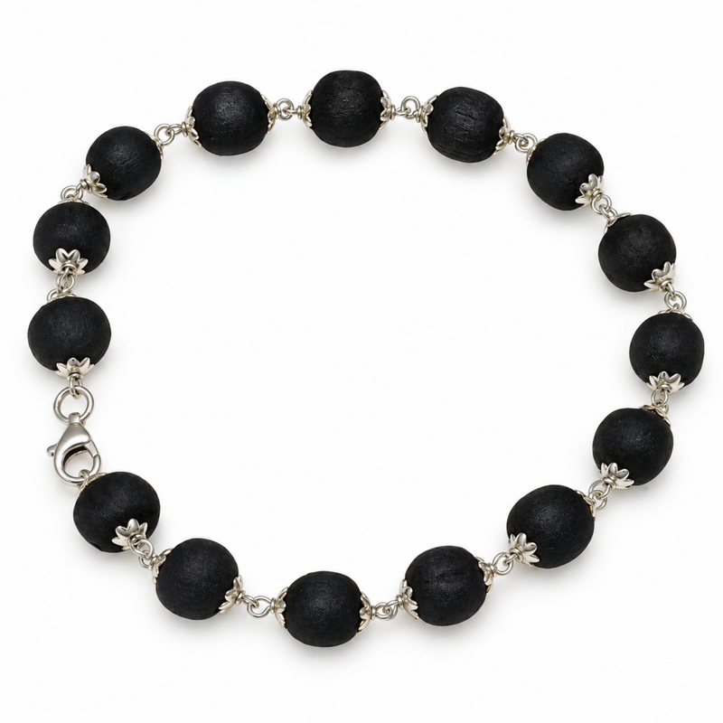 Silver 925 Round Black Tulsi Bead Chain Bracelet