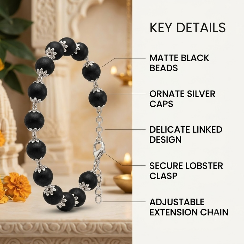Silver 925 Round Black Tulsi Bead Chain Bracelet