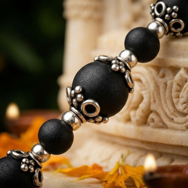 Silver 925 Granulated Capped Black Tulsi Bracelet