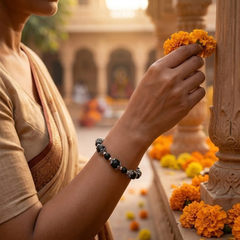 Silver 925 Granulated Capped Black Tulsi Bracelet