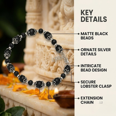 Silver 925 Granulated Capped Black Tulsi Bracelet