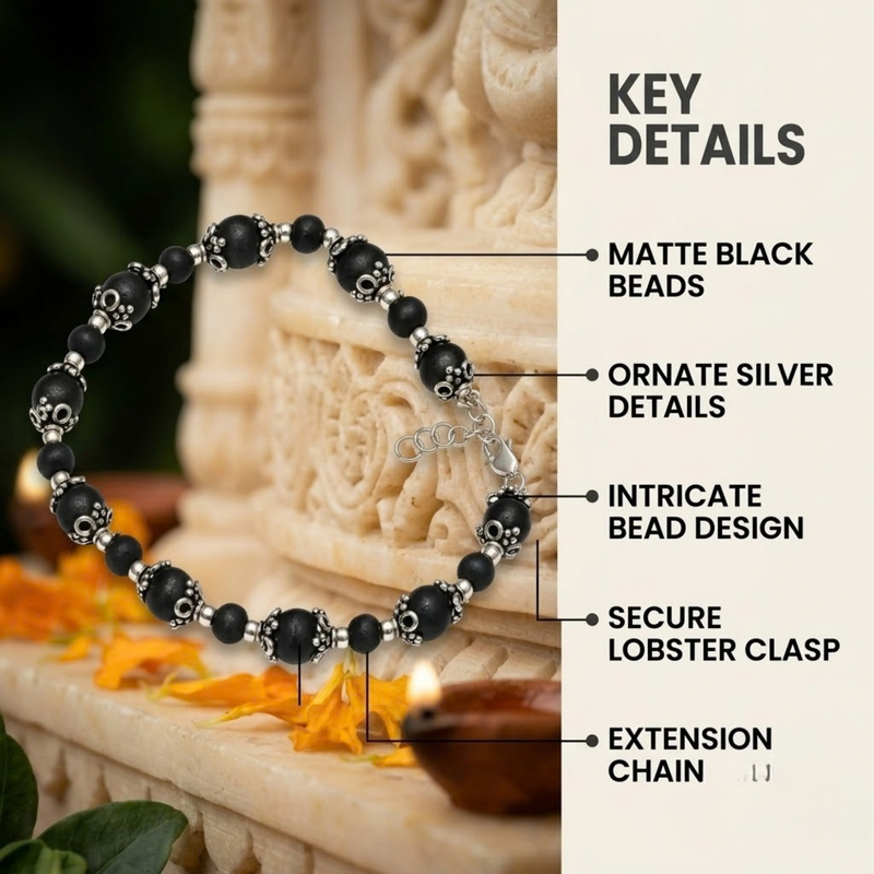 Silver 925 Granulated Capped Black Tulsi Bracelet