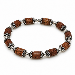 Silver 925 Carved Brown Tulsi Barrel Bracelet