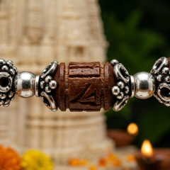 Silver 925 Carved Brown Tulsi Barrel Bracelet
