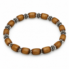 Silver 925 Flower Capped Rama Brown Tulsi Bead Bracelet