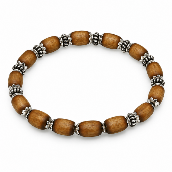 Silver 925 Flower Capped Rama Brown Tulsi Bead Bracelet