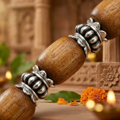Silver 925 Flower Capped Rama Brown Tulsi Bead Bracelet