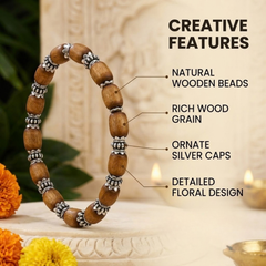 Silver 925 Flower Capped Rama Brown Tulsi Bead Bracelet