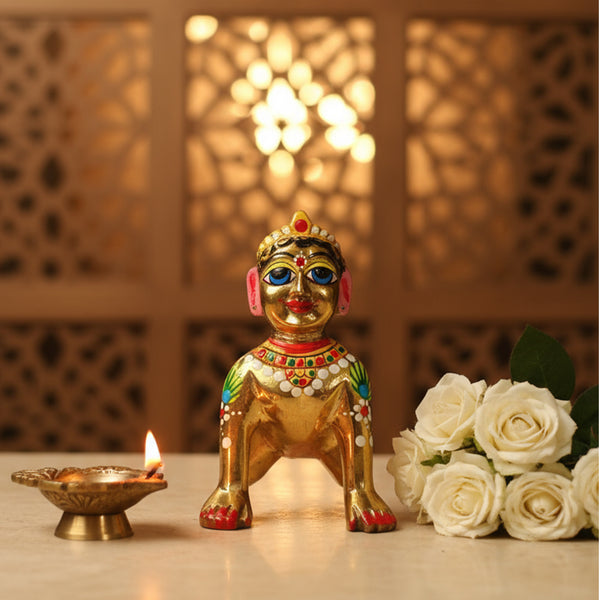 Soild Brass Shri Radha Rani Deity Full Color Hand Painted Size No (3-5)