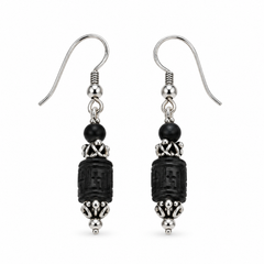 Silver 925 Natural Black Pure Tulsi Multi shape Beads Earring - Double Dana
