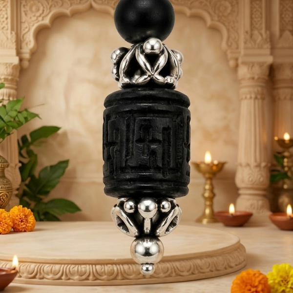 Silver 925 Natural Black Pure Tulsi Multi shape Beads Earring - Double Dana