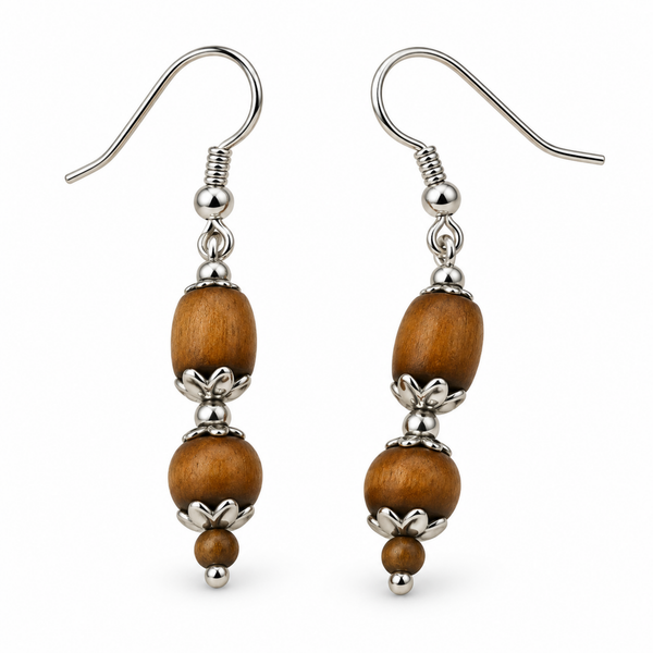 Silver 925 Natural Black Pure Tulsi Multi shape Beads Earring - Double Dana