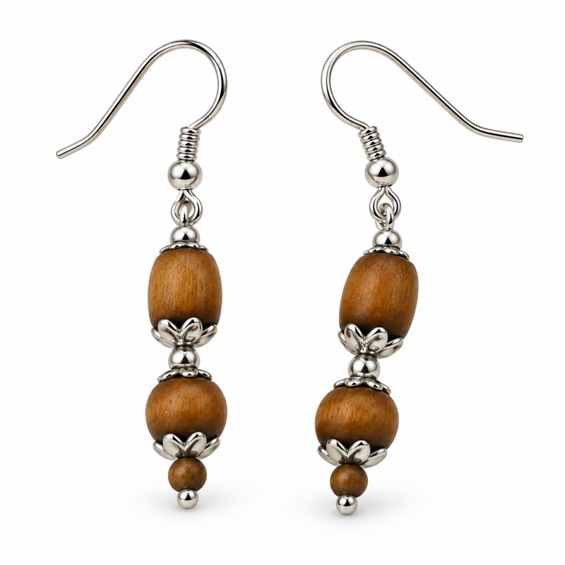 Silver 925 Natural Black Pure Tulsi Multi shape Beads Earring - Double Dana (Copy)