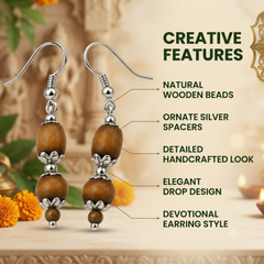 Silver 925 Natural Black Pure Tulsi Multi shape Beads Earring - Double Dana (Copy)