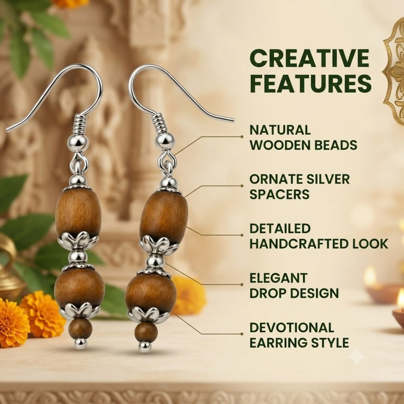 Silver 925 Natural Black Pure Tulsi Multi shape Beads Earring - Double Dana (Copy)